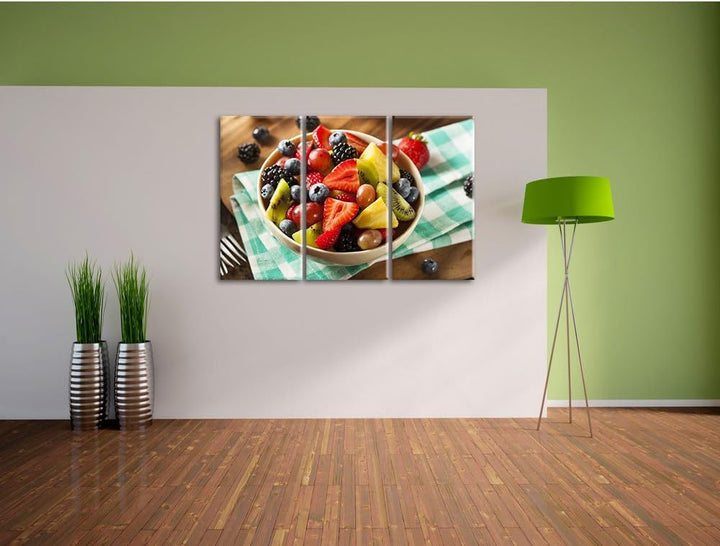 Pixxprint Gesunde Obstvielfalt / 3-Teilig/Gesamtmass 120cm Leinwandbild bespannt auf Holzrahmen/Wand