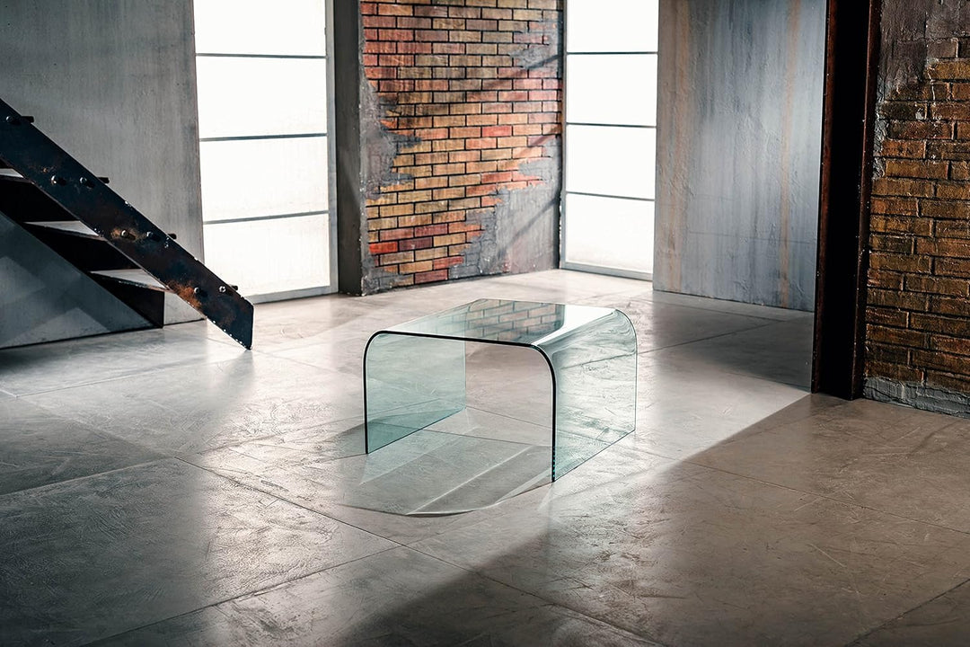IMAGO FACTORY Greta | Wohnzimmer Glas Tisch, Moderner Sofa Tisch, Wohnzimmermöbel aus Glas, Couch Ti