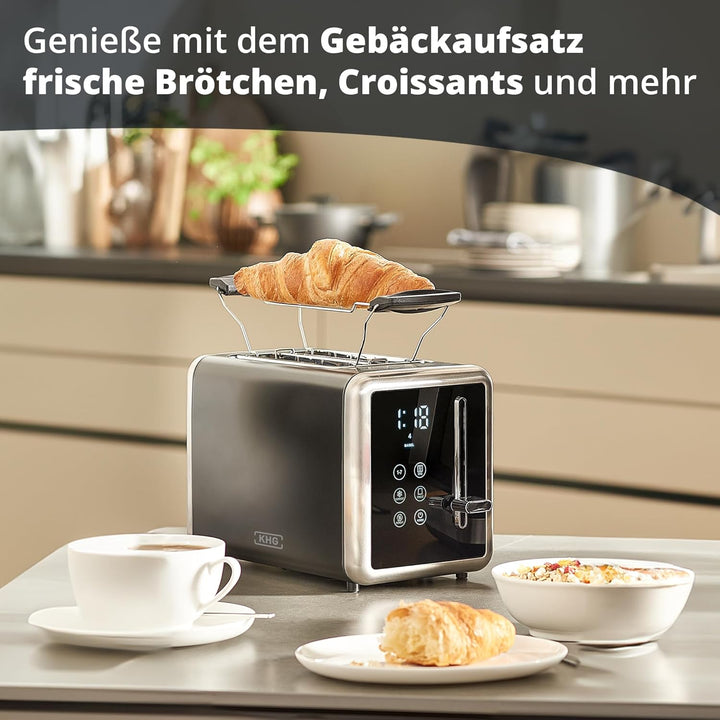 KHG - Toaster 2 Scheiben Edelstahl Touchpanel 850 W - Brötchenaufsatz, 7 Bräunungsstufen, 6 Programm