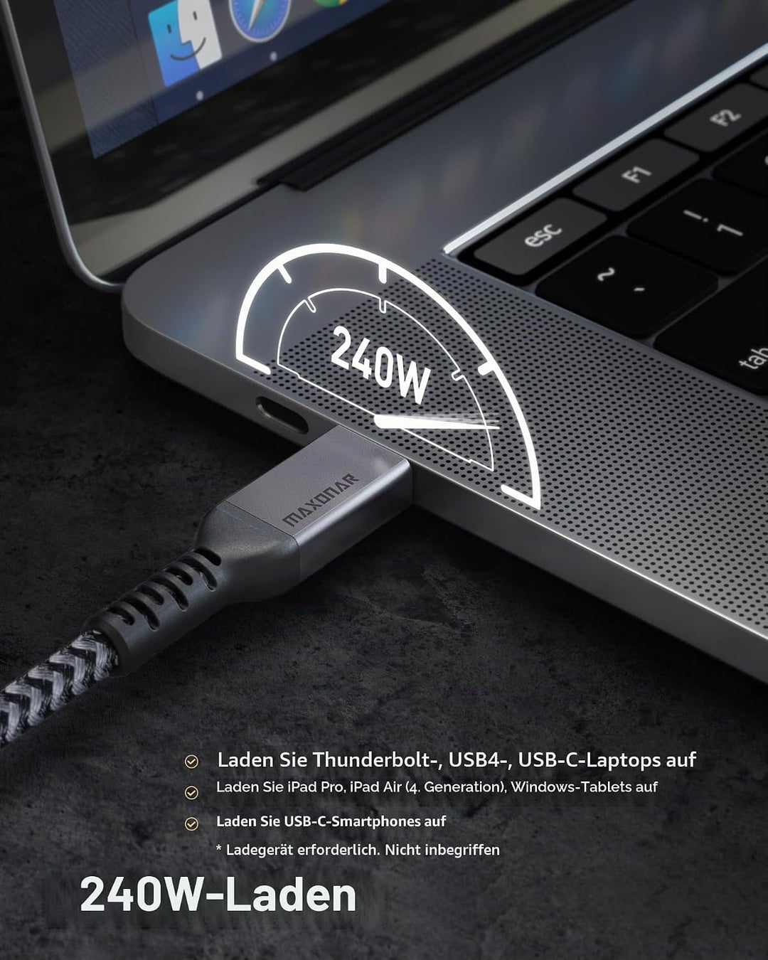 Maxonar Thunderbolt 4 Kabel 1m/40Gbps, TB4 USB C 4.0 Kabel Unterstützt 1x8K 60hz oder doppelten 4K60