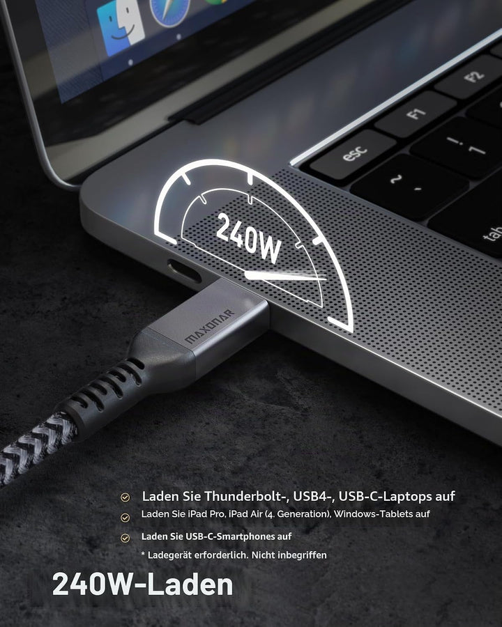Maxonar Thunderbolt 4 Kabel 1m/40Gbps, TB4 USB C 4.0 Kabel Unterstützt 1x8K 60hz oder doppelten 4K60