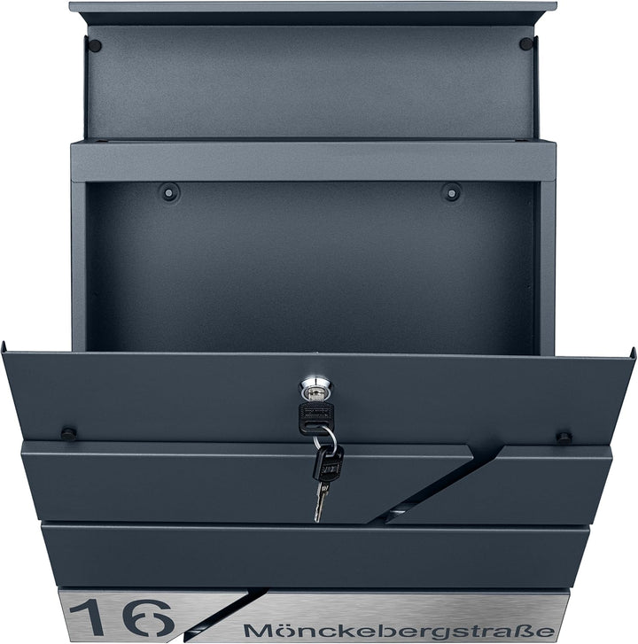 Briefkasten mit Zeitungsfach in Anthrazit, Edelstahlbriefkasten, Wandbriefkasten Briefkasten mit Sch