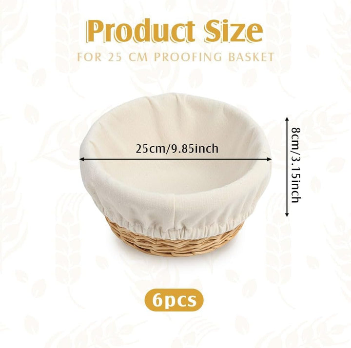 6 Stück Bäckerleinen aus Leinen, 25 cm Teigtuch für Gärkörbe, Strudeltuch Gärtuch zum Brotbacken, Ba