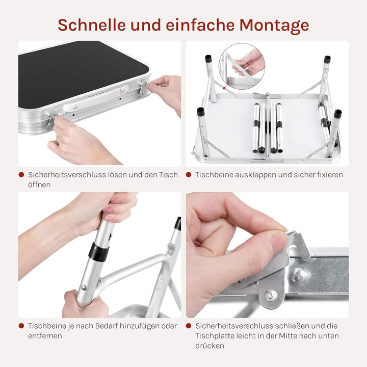 WOLTU Klapptisch Höhenverstellbar 25/36/50/60 cm, 60x40cm Tischplatte, mit Aufbewahrungsnetz und Hak