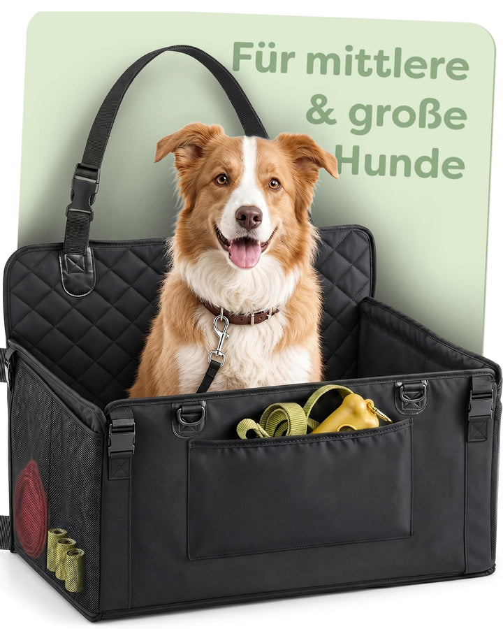 Knupis Extra Stabiler Hunde Autositz für Grosse Hunde - Wasserabweisend & Kratzfest mit 5 Taschen –