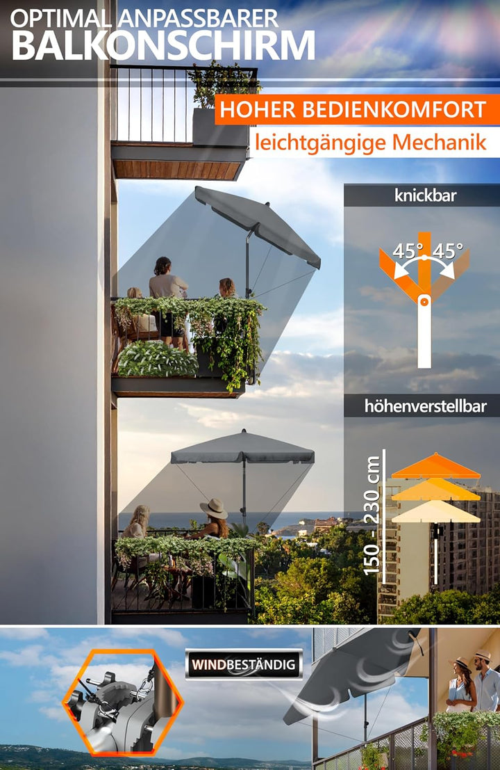 4smile Sonnenschirm Balkon SunnyShade, Anthrazit - 4-in-1 SET Sonnenschutz Balkon - UPF 50+ Sonnensc