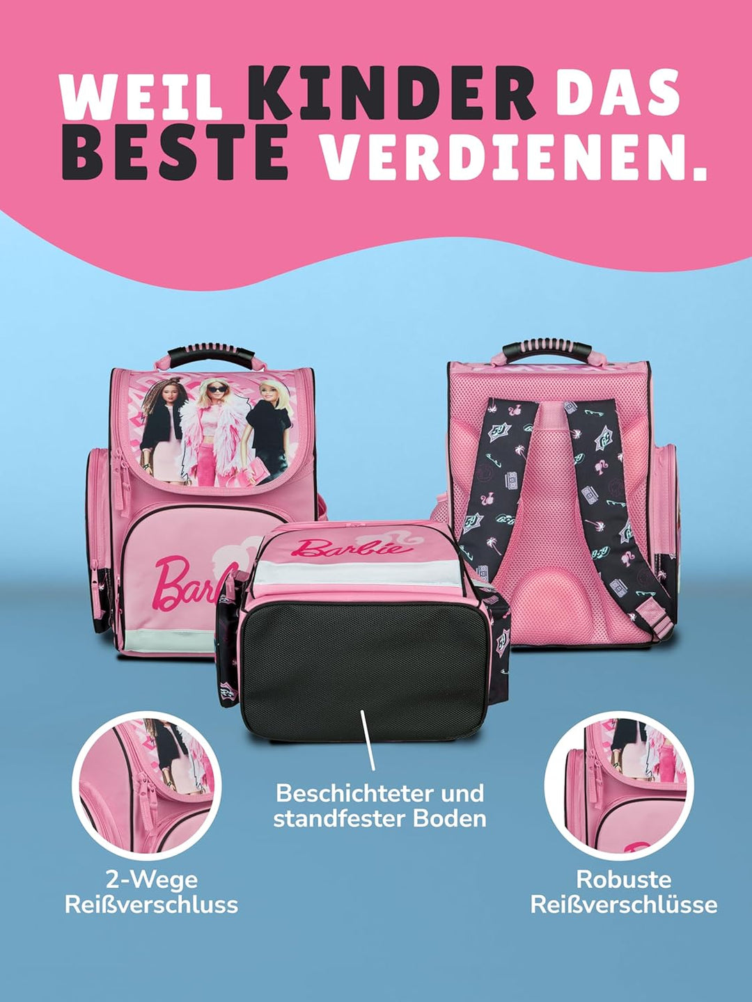 Familando - Schulranzen Set CLOU - 10-teilig mit Schultüte - Barbie - Ergonomisch, stabil & mit gepo