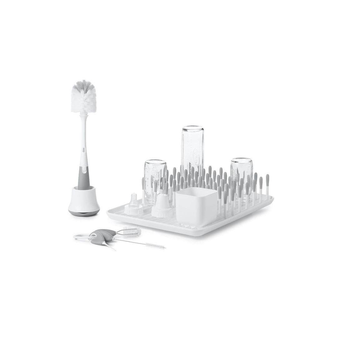 OXO Tot Reinigungsset für Flaschen und Tassen, Grau Reinigungs- und Trocknungsset Grau, Reinigungs-