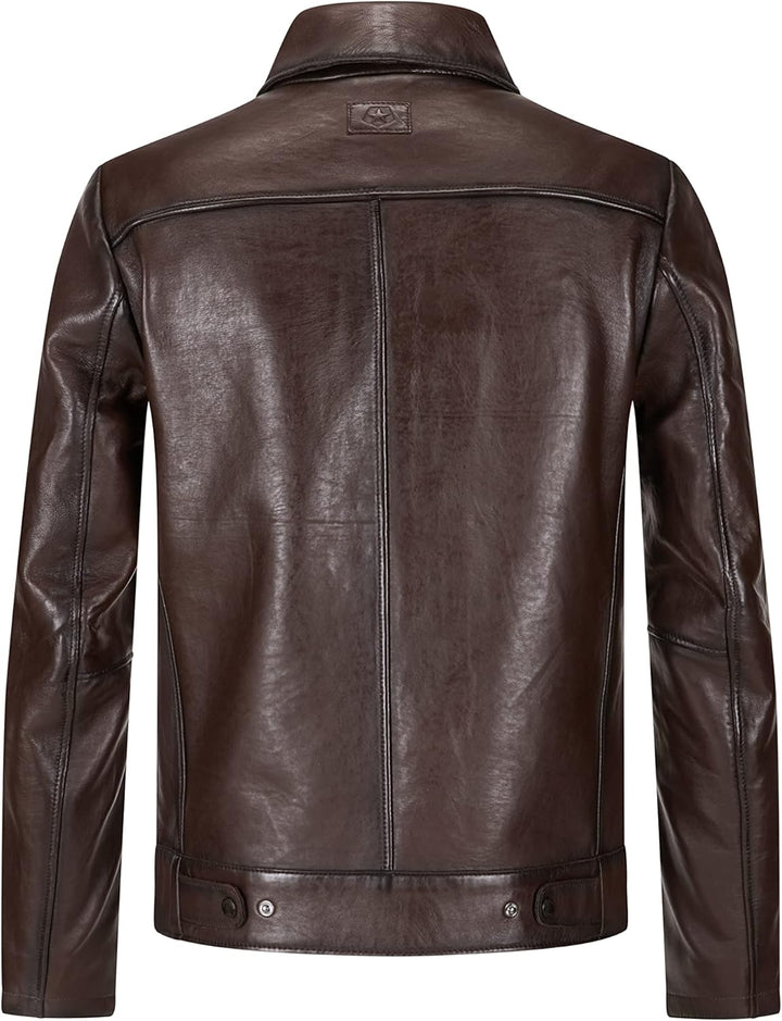 Milestone MS-Matteo Herren Lederjacke Braun mit speziellem Finish, Rotbraun