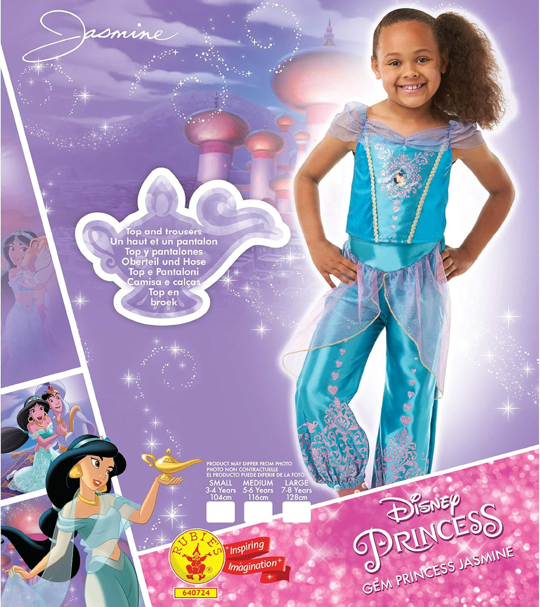 Rubie's 640724M Offizielles Disney-Prinzessinnenkostüm Jasmin, mit Edelsteinmotiv, Mädchen, Grösse M