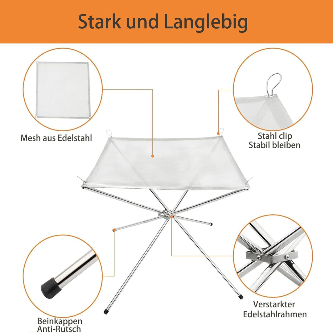 Edelstahl Feuerschale Faltbar Grossformatig 56cm mit tragbarer Tragetasche,zusammenklappbare Feuerst