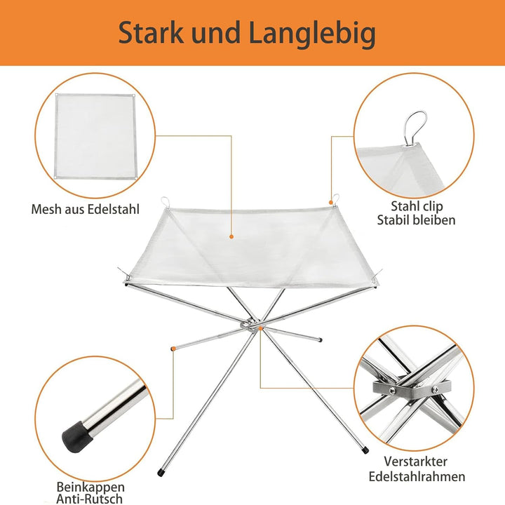 Edelstahl Feuerschale Faltbar Grossformatig 56cm mit tragbarer Tragetasche,zusammenklappbare Feuerst