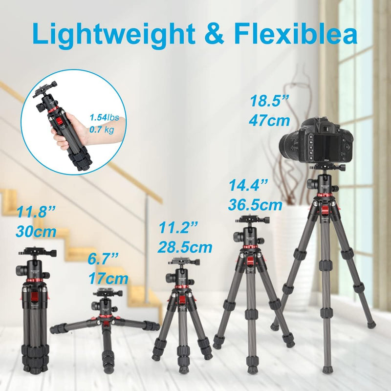 Koolehaoda Kamera Stativ Karbonfaser Mini Stativ Tragbar Kompakt Desktop Stativ mit 360° Kugelkopf f