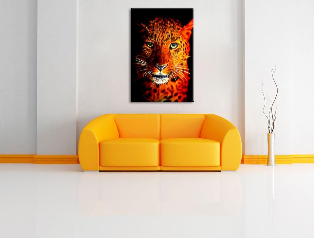 Dark Stolzer Leopard Deluxe Format: 100x70 cm auf Leinwand, XXL riesige Bilder fertig gerahmt mit Ke