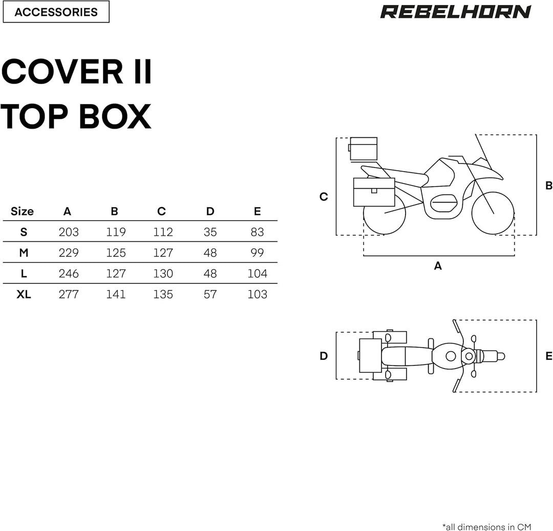 REBELHORN Cover II Top Box Motorradabdeckung | Strapazierfähiges Polyester | Motorradkoffer kompatib