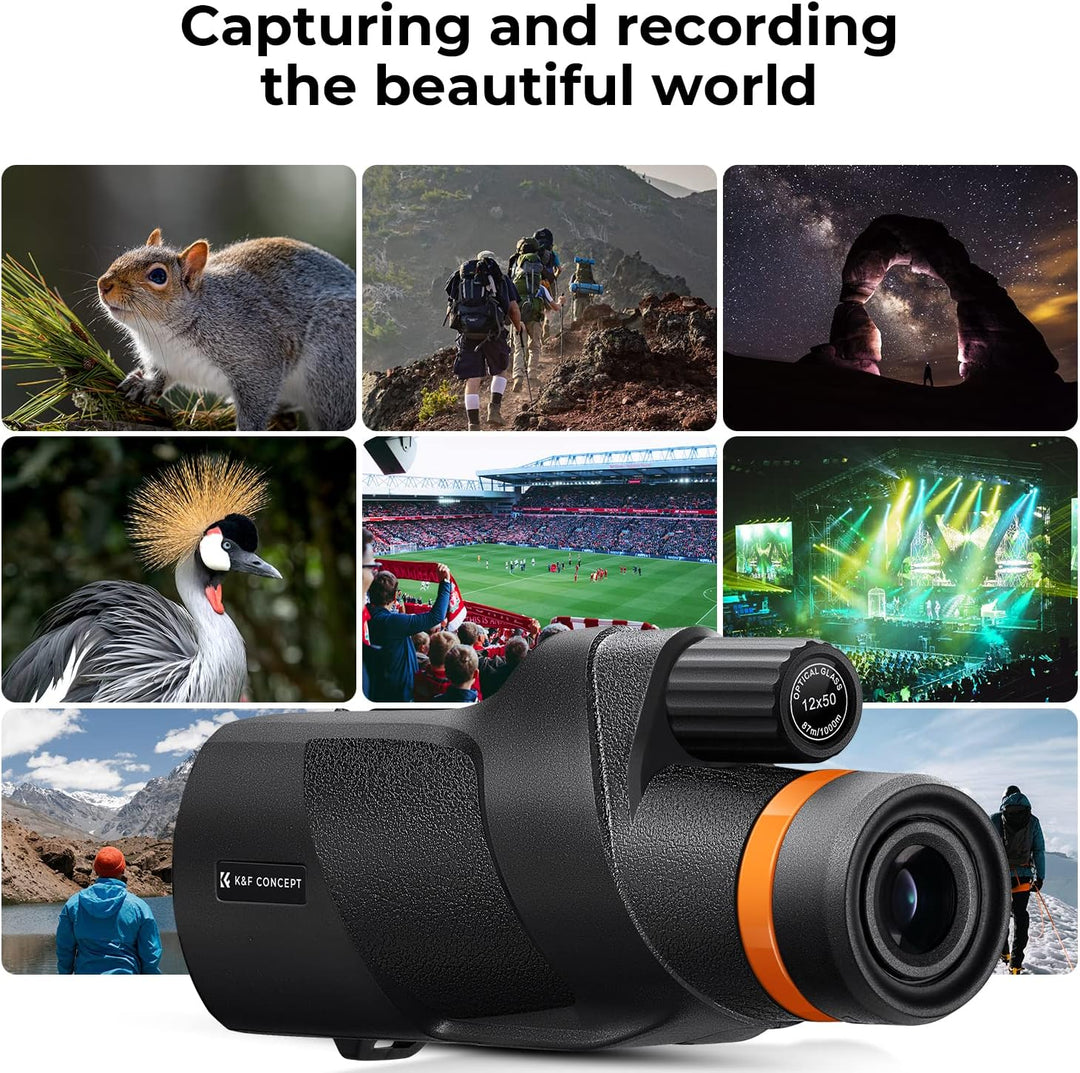 K&F Concept Monokular Teleskop 12x50 HD Handy Fernrohr Mit Arca-Schnittstelle für Vogelbeobachtung,