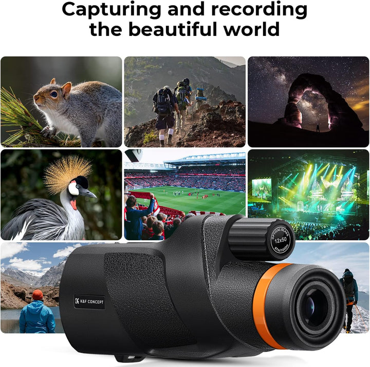 K&F Concept Monokular Teleskop 12x50 HD Handy Fernrohr Mit Arca-Schnittstelle für Vogelbeobachtung,
