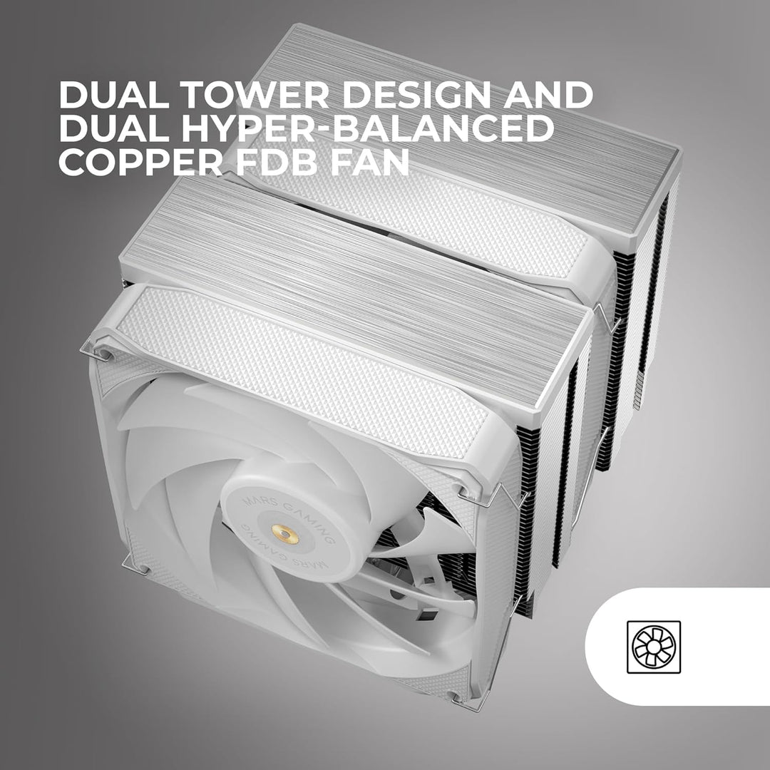 Mars Gaming MCPU-XU9, CPU-Kühler Doppelturm, TDP 400W, 2x Hybridflügel-Lüfter und Hyperbalanciertes