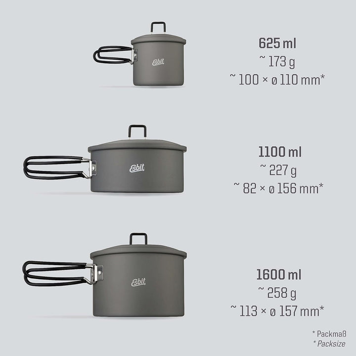 Esbit Outdoor Kochtopf 1100 ml - Camping Topf aus hartanodisiertem Aluminium - inkl. Deckel mit prak