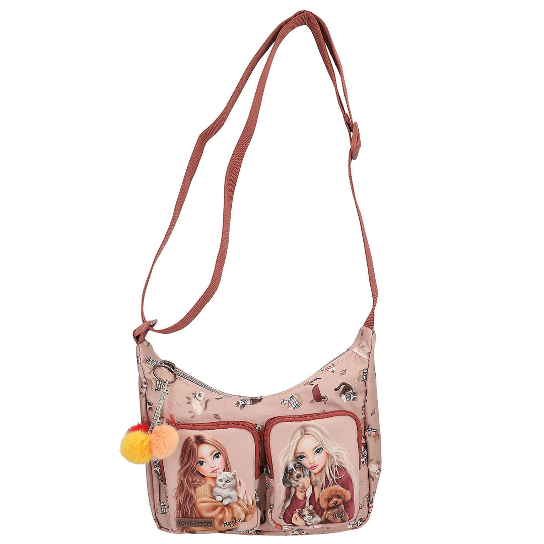 Depesche TOPModel Fur Ever Friends Umhängetasche für Mädchen, Rosa mit Kunstfell-Pompons, 2 Aussenta