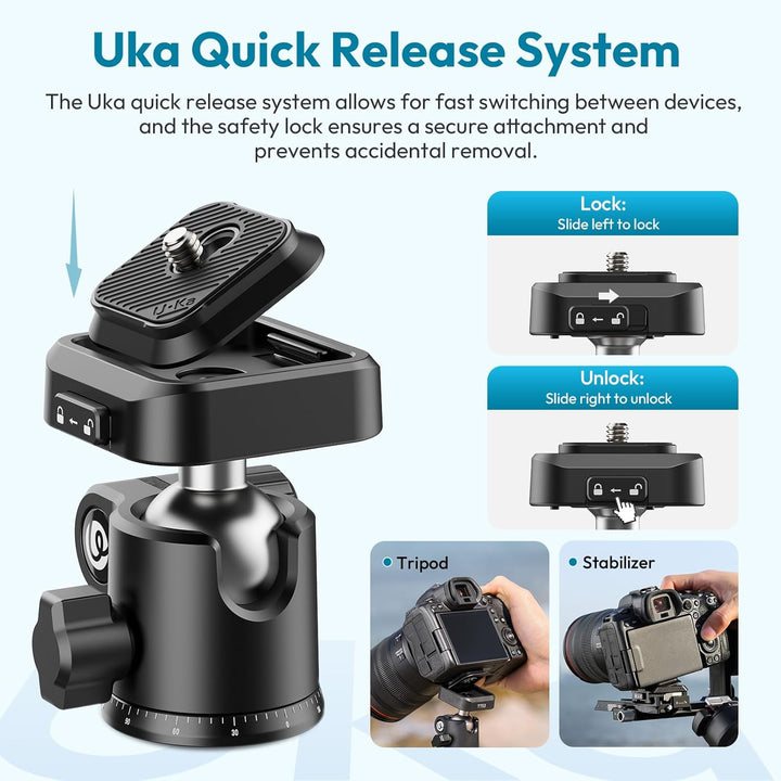 ULANZI TT53 Stativ Kamera Aluminium mit 360° Panoramakugelkopf und Uka Schnellfreigabeplatte, 180cm