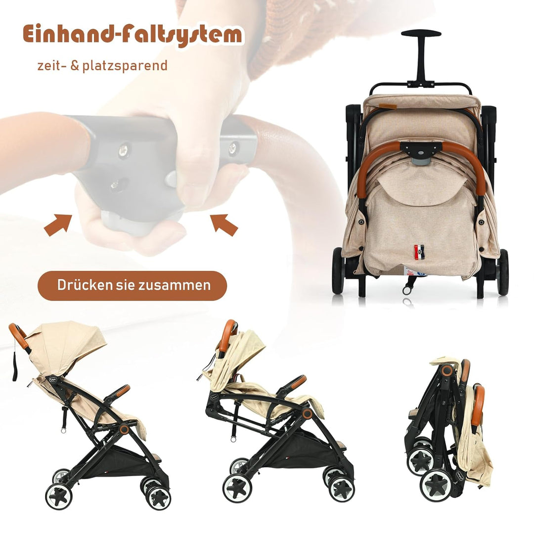 DREAMADE Kinderbuggy Klappbar mit Liegefunktion, Faltbar Buggy mit 5-Punkt-Sicherheitsgurt & Aufbewa