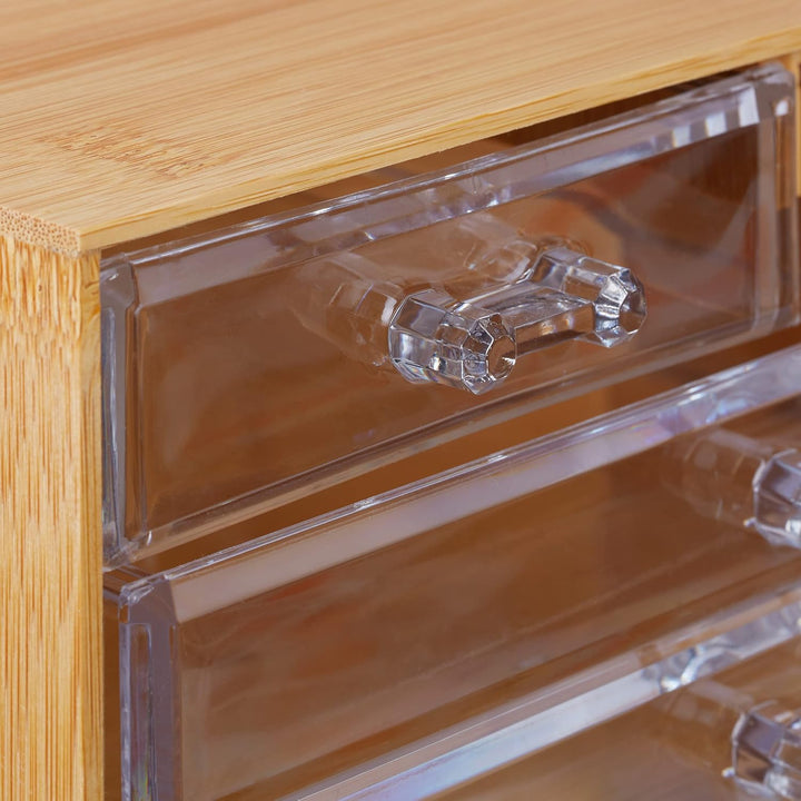 Relaxdays Make Up Organizer Bambus, 4 Schubladen, HBT: 11x23,5x15 cm, Schminkaufbewahrung & Schmuck,