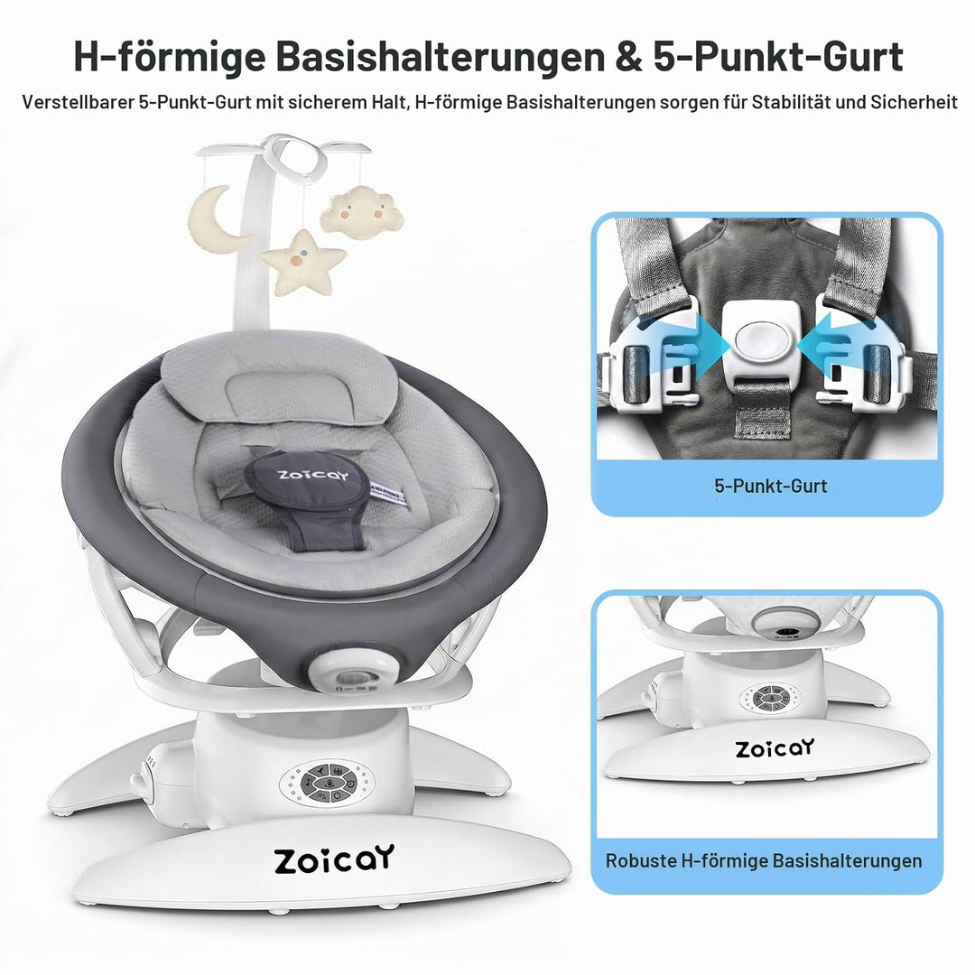 Baby wippe Zoicay 3-in-1 Babywippe Elektrisch für Neugeborene mit 9 modi 360° Drehbar und Schaukel A