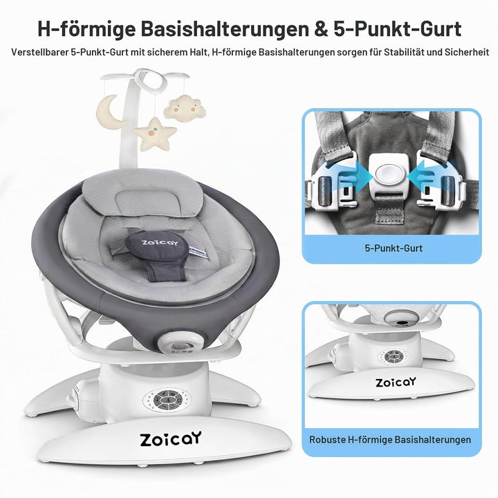 Baby wippe Zoicay 3-in-1 Babywippe Elektrisch für Neugeborene mit 9 modi 360° Drehbar und Schaukel A