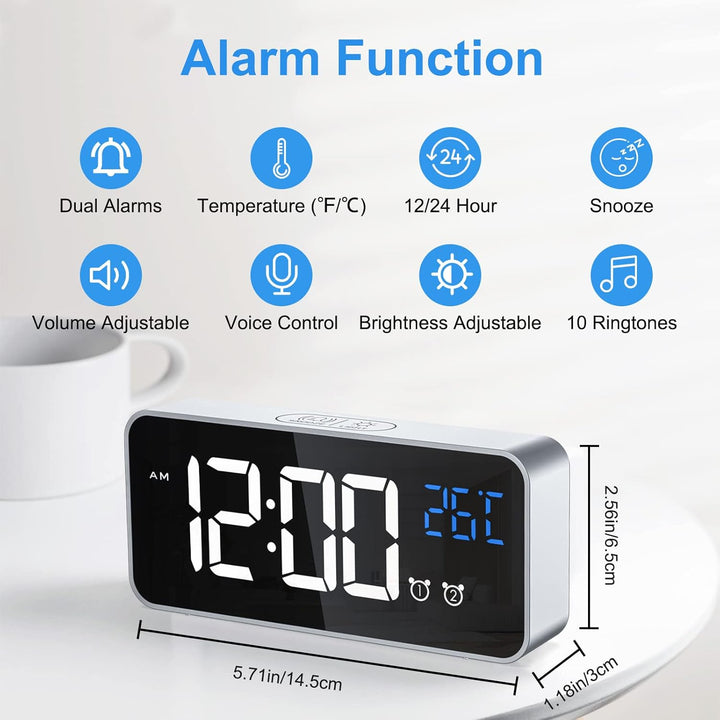 CHEREEKI Digitaler Wecker, LED Digitaluhr mit Temperaturanzeige Tragbarer Spiegelalarm Tischuhr mit