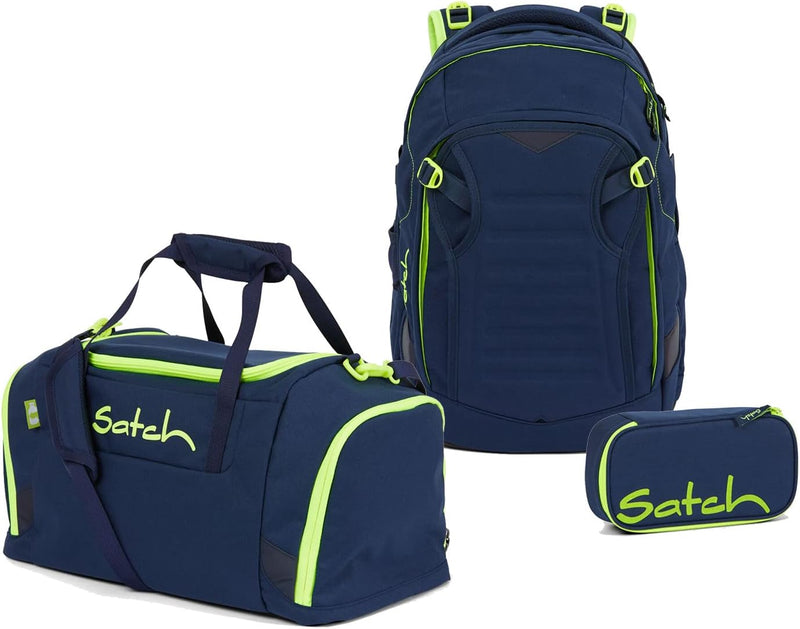 satch Match Schulrucksack Set 3tlg. mit Sporttasche und Schlamperbox Toxic Yellow