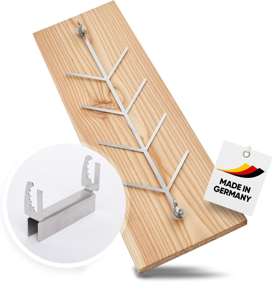 Flammlachsbrettl - Flammlachsbrett aus langlebigem Lärchenholz mit Edelstahlhalterung - ca. 500 x 17