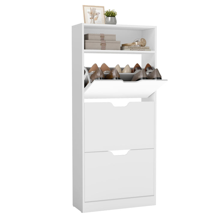VASAGLE Schuhschrank 3 Klappen, Schuhkipper, Schuhregal, Schuhaufbewahrung, offenes Fach, Trennwand