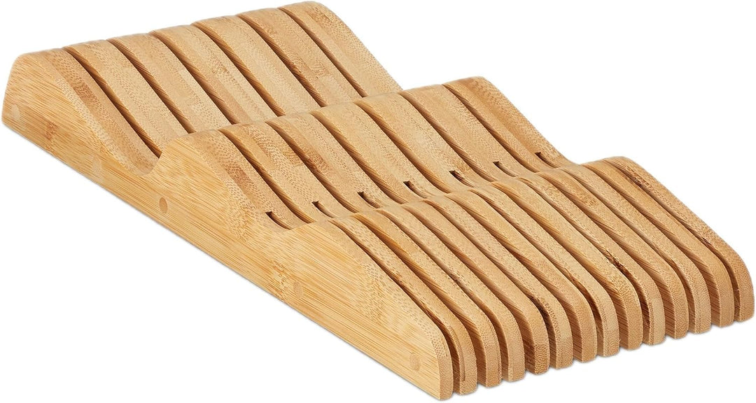 Relaxdays Messerblock Schublade, liegend, Bambus, für 13 Messer, HBT: 5x17x40 cm, Schubladeneinsatz,