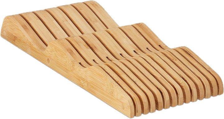 Relaxdays Messerblock Schublade, liegend, Bambus, für 13 Messer, HBT: 5x17x40 cm, Schubladeneinsatz,