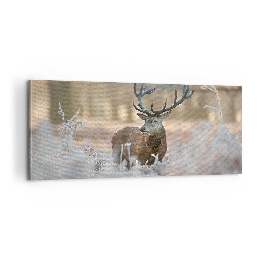 Panorama Bilder auf Leinwand 100x40cm Leinwandbild Hirsch Wald Natur Gross Wanddeko Bild Schlafzimme