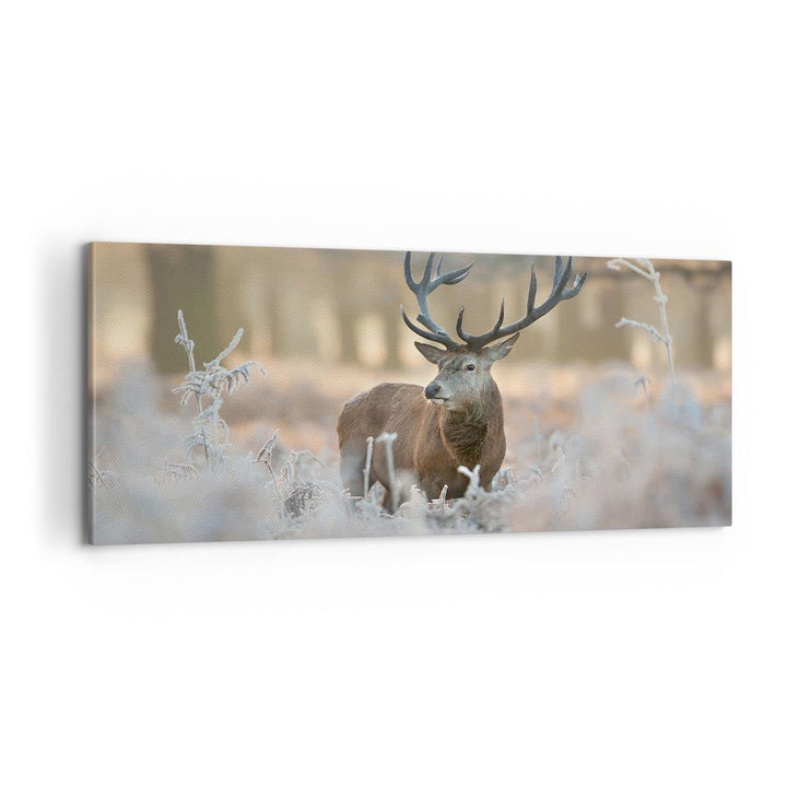 Panorama Bilder auf Leinwand 100x40cm Leinwandbild Hirsch Wald Natur Gross Wanddeko Bild Schlafzimme