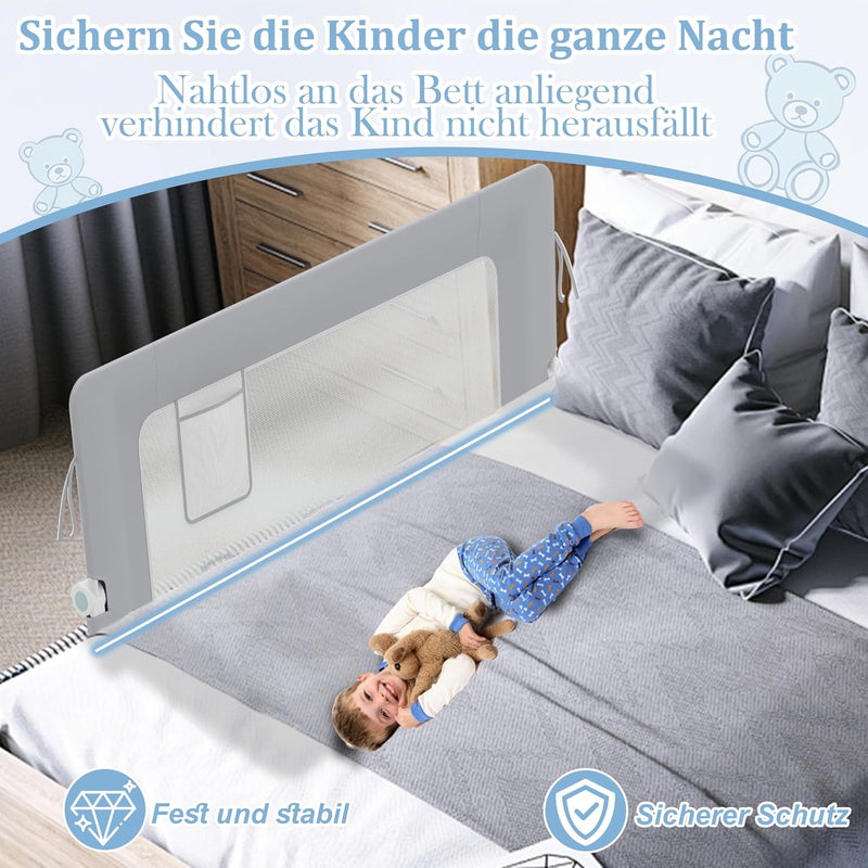 XMTECH 1st Bettgitter 150 cm Bettschutzgitter Kinderbettgitter für Kinder, Rausfallschutz Bett Babyb