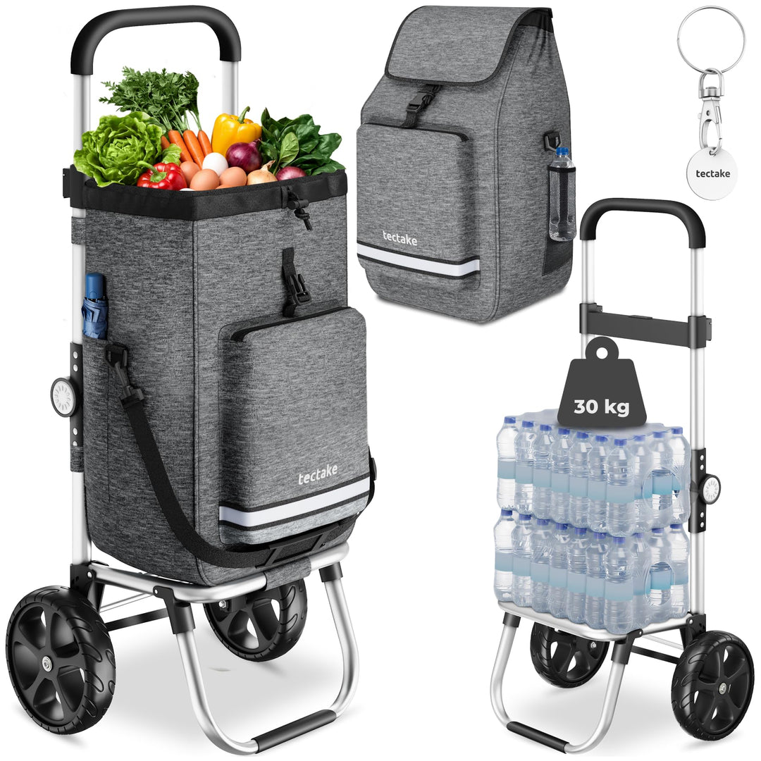 tectake® Einkaufstrolley 3-in-1 klappbar mit Kühltasche, 30 kg belastbar, 45,5 L, Einkaufsroller, Sh