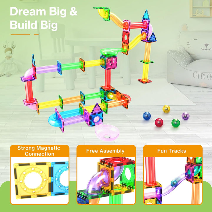 PicassoTiles Marble Run 120 Piece Magnetic Building Blocks Magnet Tile Construction Toy Playset STEM