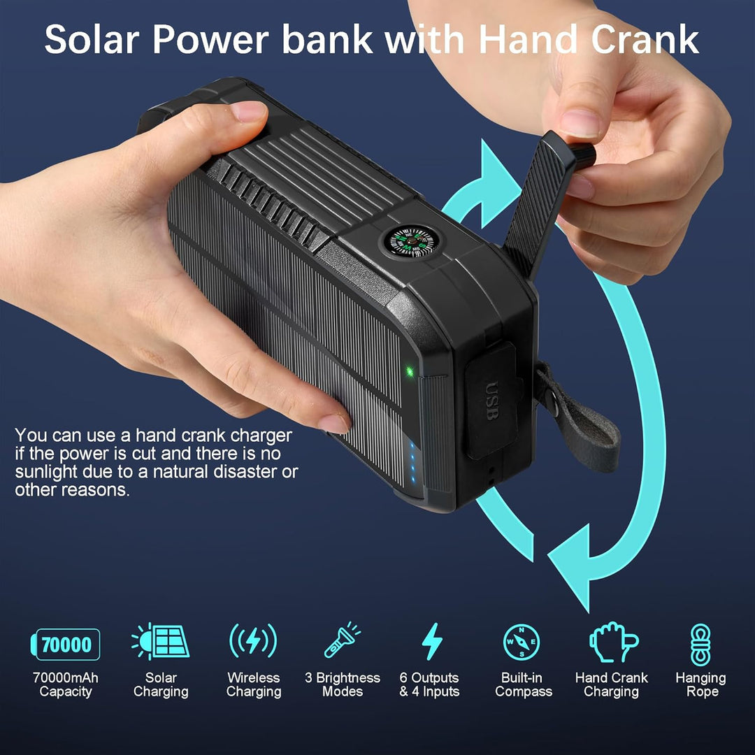 56800mAh Solar Wireless Power Bank, tragbares Ladegerät 30W Schnelles Ladegerät 6 Ausgänge & 4 Eingä