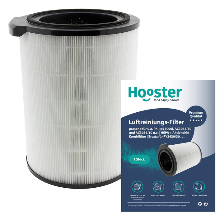 1 Filter passend für Philips 3000i Luftreiniger AC3033/30 und AC3036/10 u.a. | HEPA + Aktivkohle Kom
