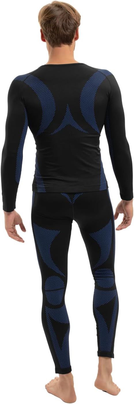 Celodoro Herren Thermo Unterwäsche Set Seamless Funktionswäsche schnelltrocknend S-M Schwarz / Blau,