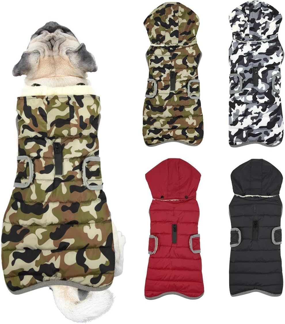 Winter Hundejacke with Abnehmbarem Hut, Hundemantel Wasserdicht Reflektierend Hund Mantel Warme Hood