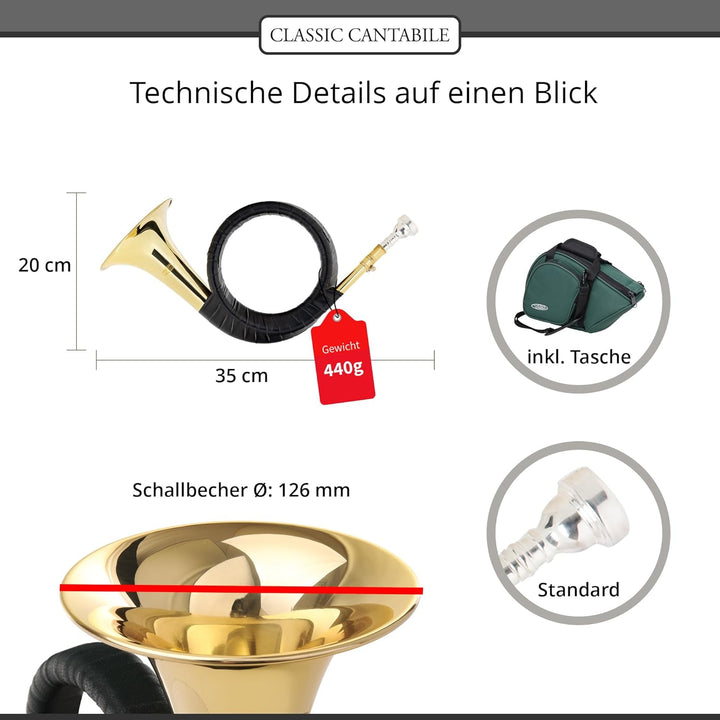 Classic Cantabile FPH-100 Fürst-Pless-Horn (B-Stimmung, Messing, mit Mundstück und Tasche)
