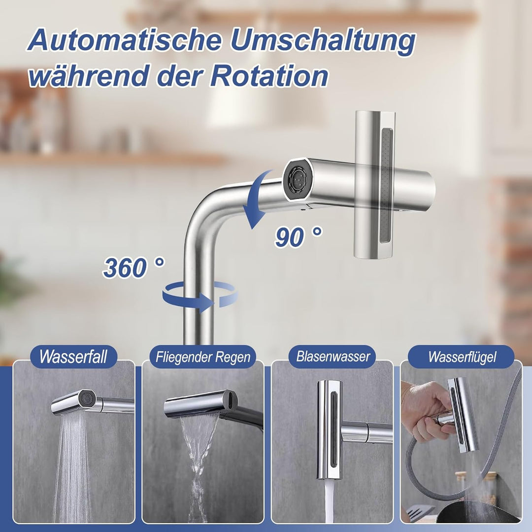 Cieex Wasserhahn Küche Ausziehbar, Hochdruck Küchenarmatur 360° Drehbar, Mischbatterie Spültischarma