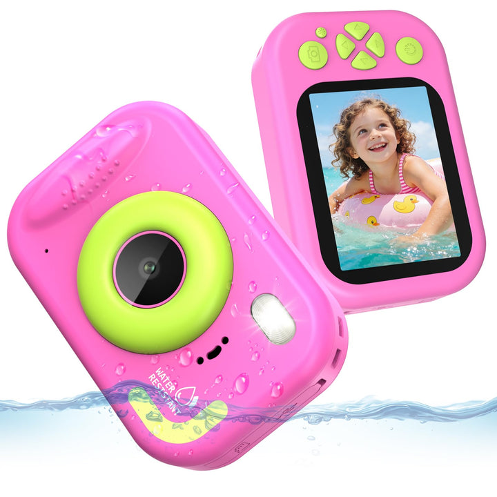 Kinderkamera, 1080P Unterwasserkamera Kinder mit 2,4 Zoll Bildschirm, 32GB-Karte, Notfall-LED-Blitz,