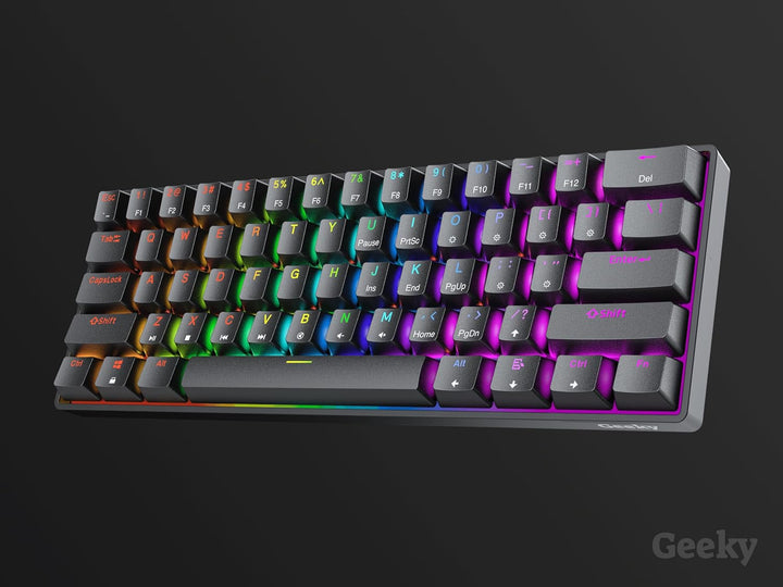 Geeky GK61 SE 60% | Mechanische Gaming-Tastatur | 62 Tasten Multi Color RGB LED Hintergrundbeleuchtu