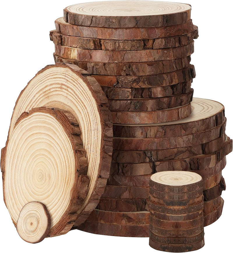 Kurtzy Natürliche Holzscheiben zum Basteln (30 Stk.) 3-16 cm Durchmesser - Holzscheiben Rund mit Rin