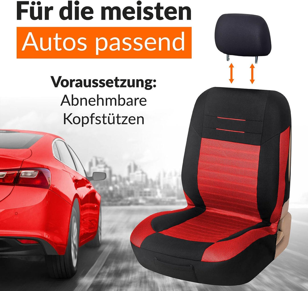 Upgrade4cars Autositzbezüge Vordersitze Rot Schwarz | Autositzbezug Set Universal | Autoschonbezüge
